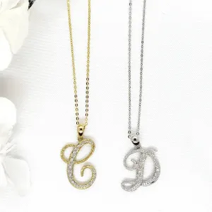 10k Gold Diamond Script Initial Necklace