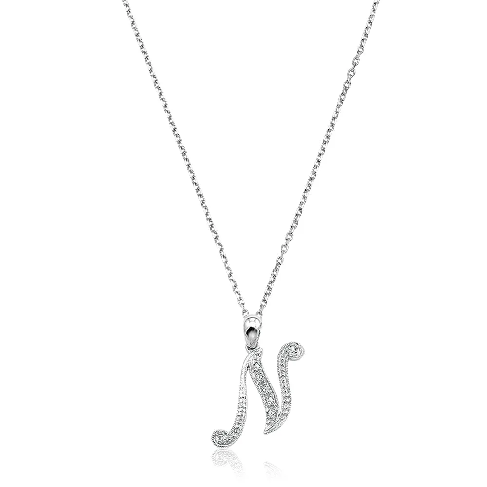 10k Gold Diamond Script Initial Necklace
