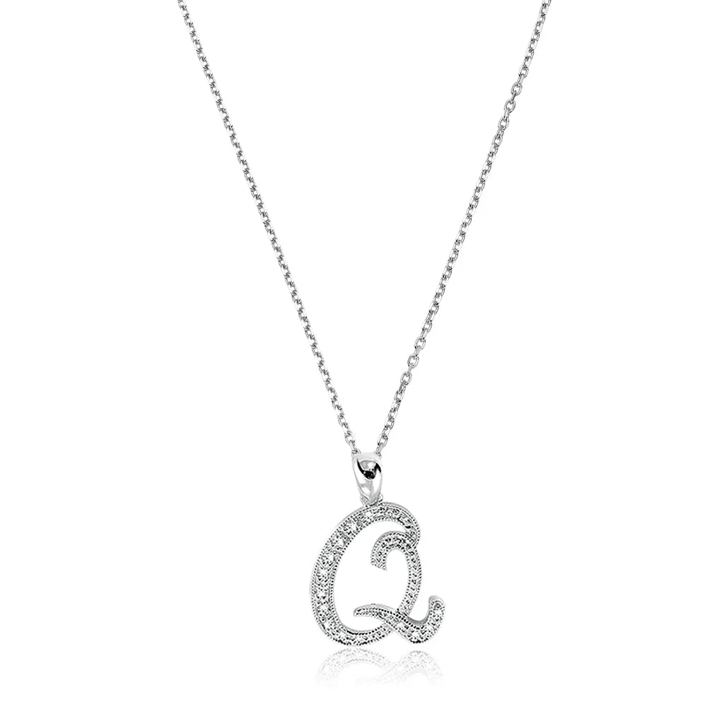 10k Gold Diamond Script Initial Necklace
