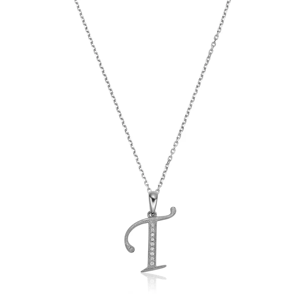 10k Gold Diamond Script Initial Necklace