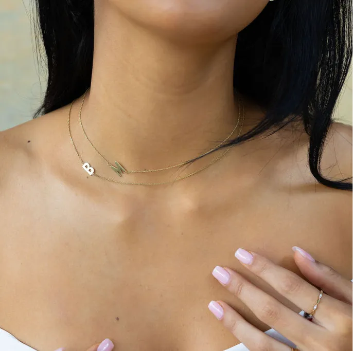 10K Gold Sideway Initial Necklace