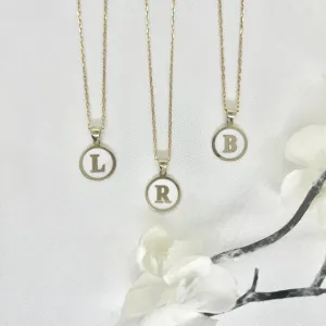 10k Gold White Enamel Letter Disc Necklace