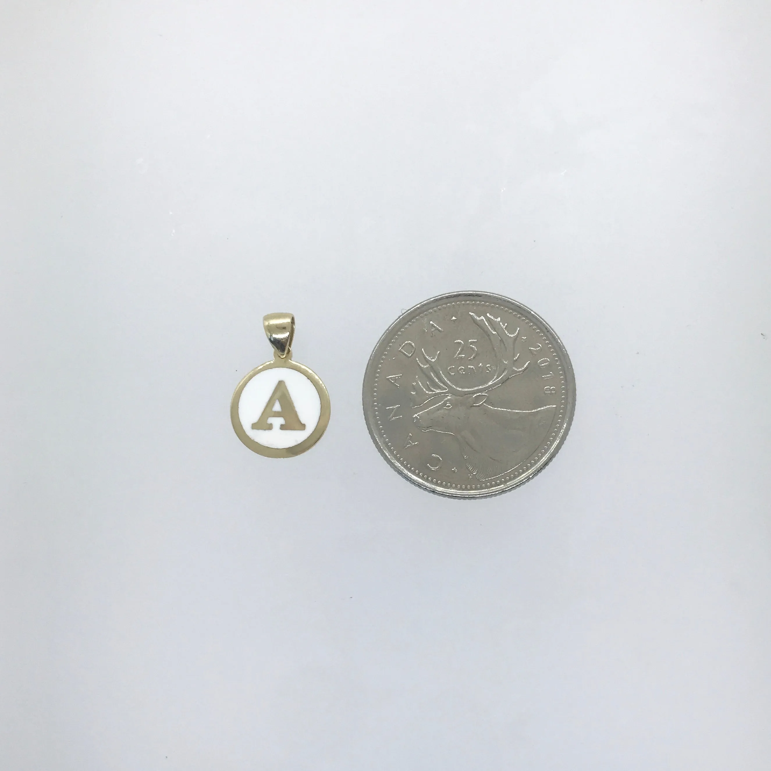 10k Gold White Enamel Letter Disc Necklace