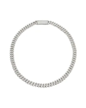 10mm Prong Pav Rhodium coated Silver Necklace w. Moissanite