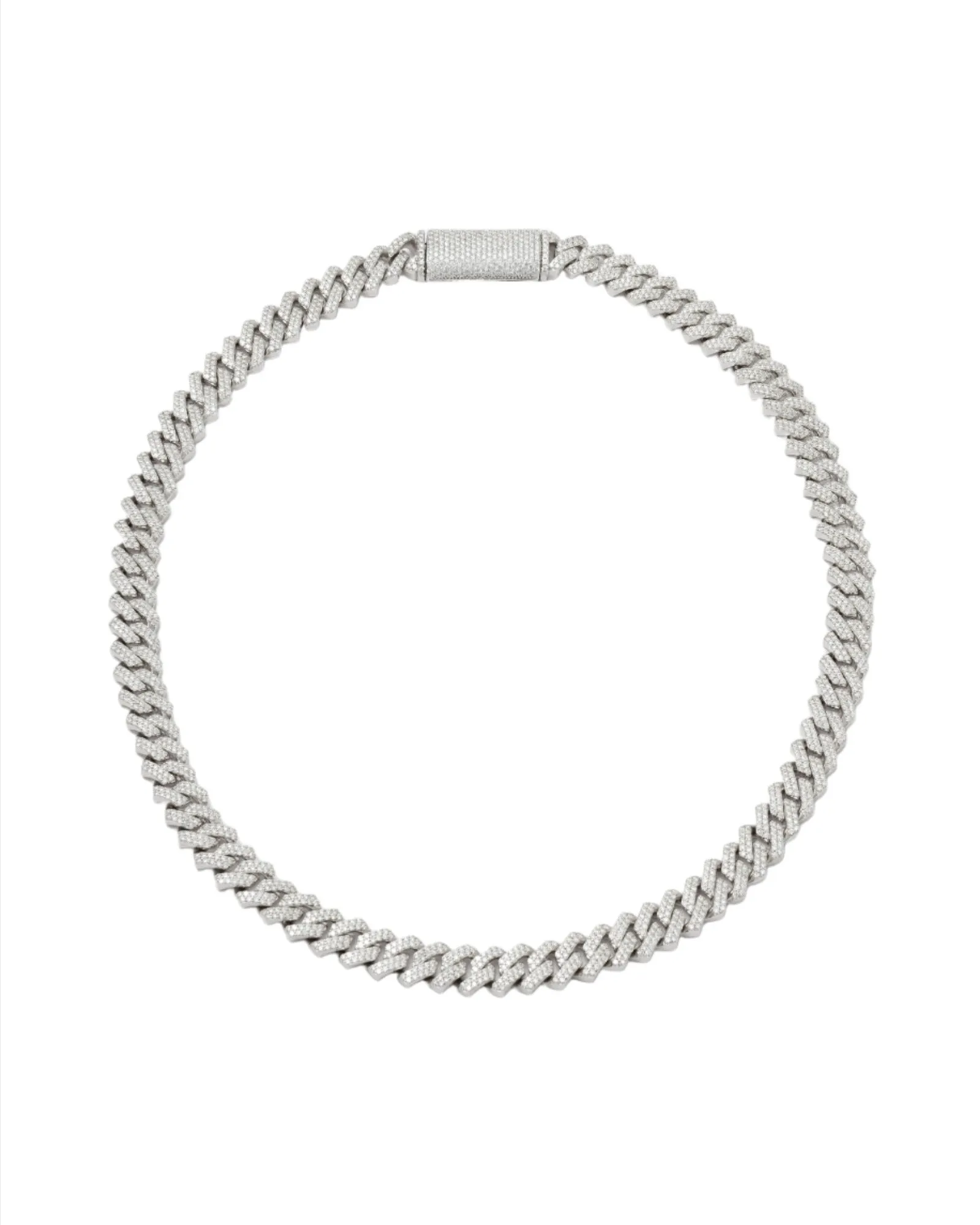 10mm Prong Pav Rhodium coated Silver Necklace w. Moissanite