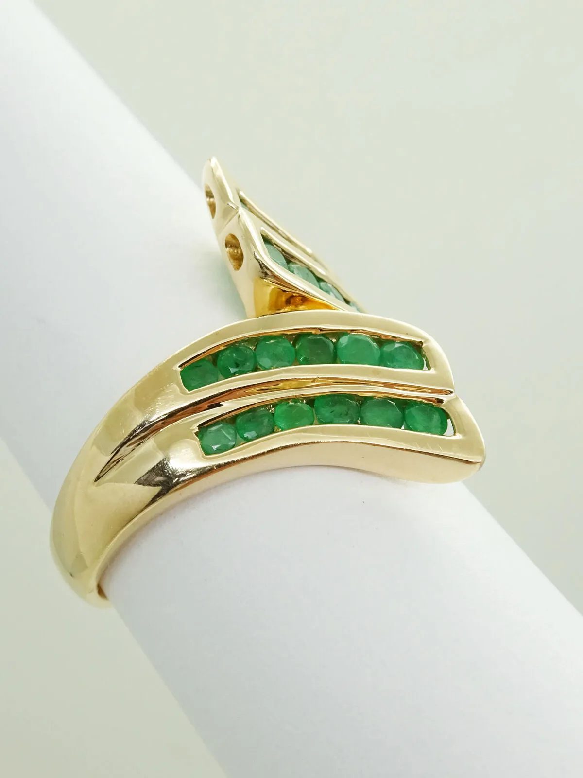 1.20ct tw Natural Emerald Bypass Style Ring 14k Gold Size 9.75