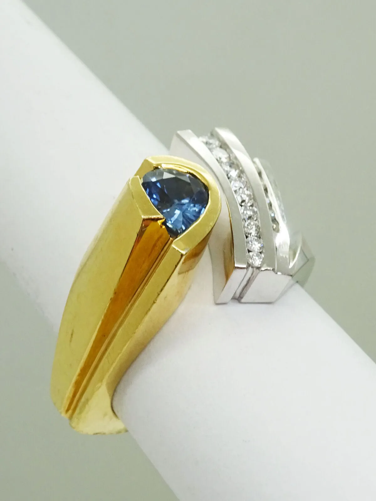 1.27ct tw Natural Sapphire & Earth Mined Diamond Ring 14k 2-Tone Gold Size 6.5