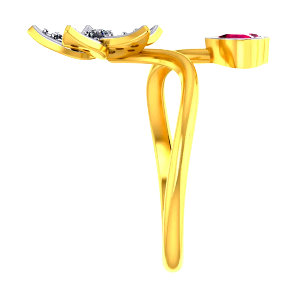 14k Gold Ring With A Heart And A Five-petal Flower Design
