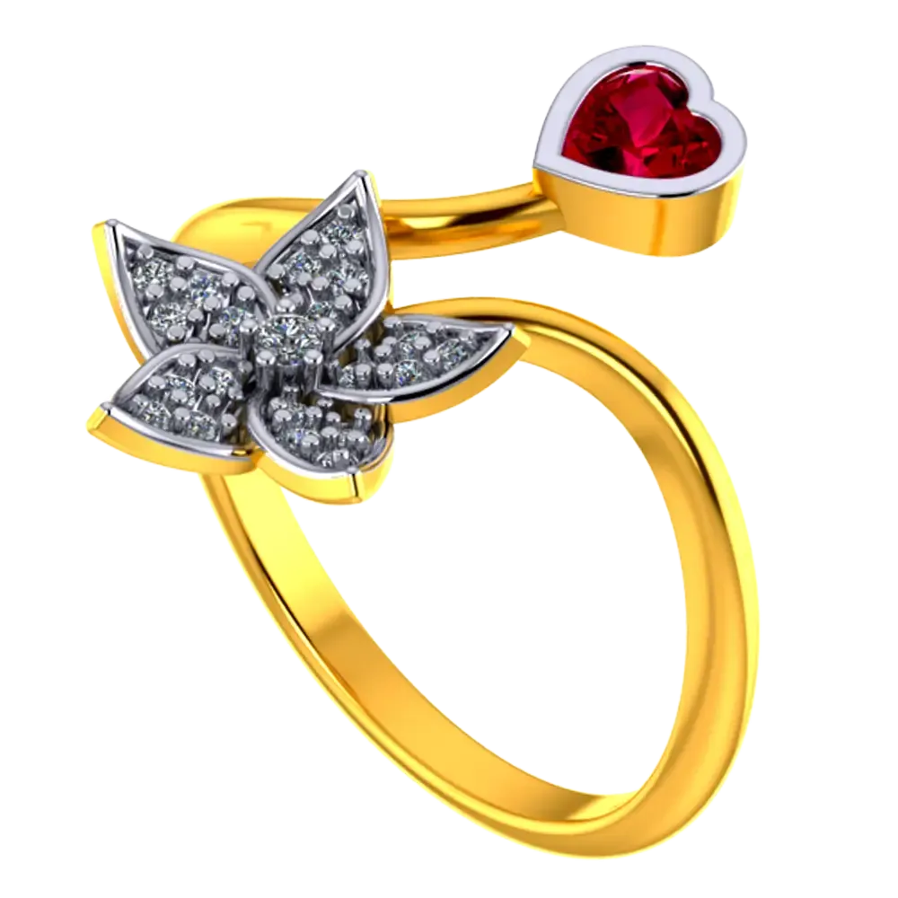 14k Gold Ring With A Heart And A Five-petal Flower Design