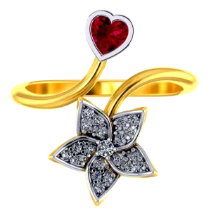 14k Gold Ring With A Heart And A Five-petal Flower Design