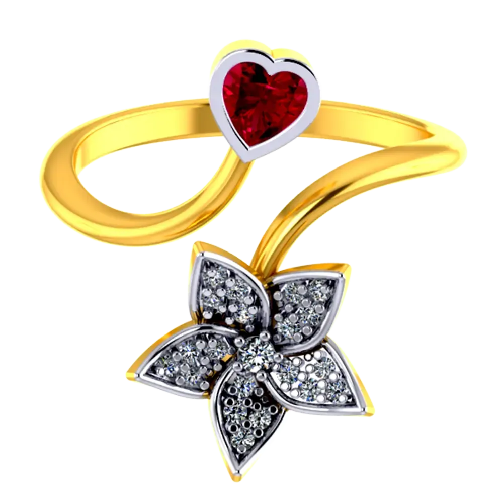 14k Gold Ring With A Heart And A Five-petal Flower Design