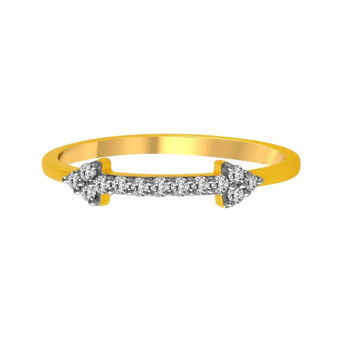 14K Gold Ring With Diamond-studded Double-edged Arrow Design