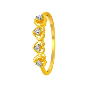 14K Gold Ring With Heart Shaped Designs And Diamond Accents