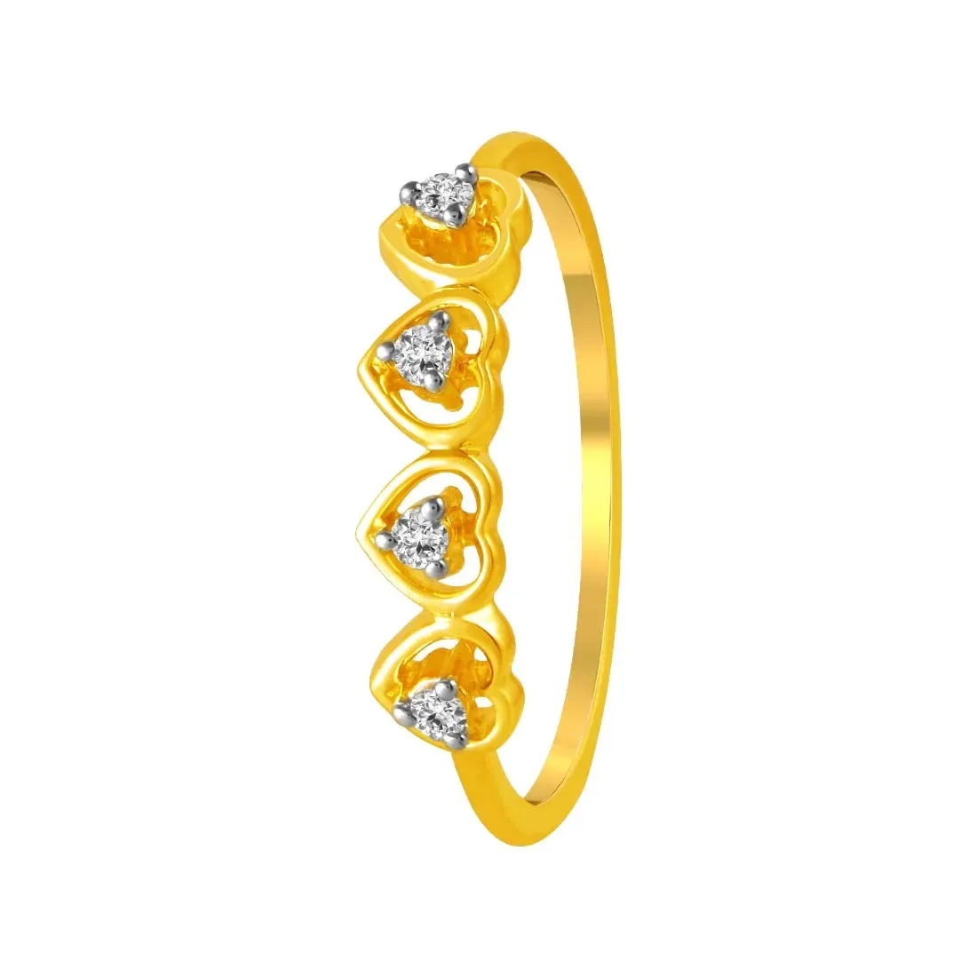 14K Gold Ring With Heart Shaped Designs And Diamond Accents