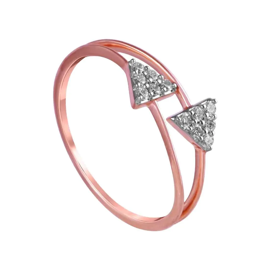 14K Rose Gold Ring With Two Triangle Shaped Diamond Clusters