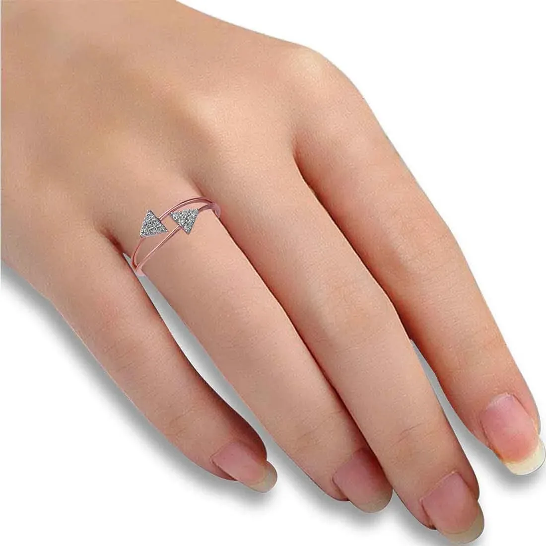 14K Rose Gold Ring With Two Triangle Shaped Diamond Clusters