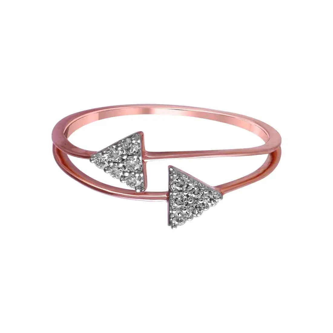 14K Rose Gold Ring With Two Triangle Shaped Diamond Clusters