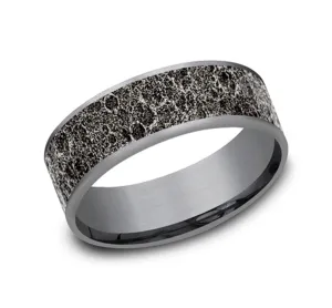 14K White Gold And Dark Grey Tantalum Moon Rock Finish Center 7.5mm Wedding Band
