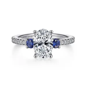 14K White Gold 'Chantal' Color Accent Oval Diamond Engagement Ring