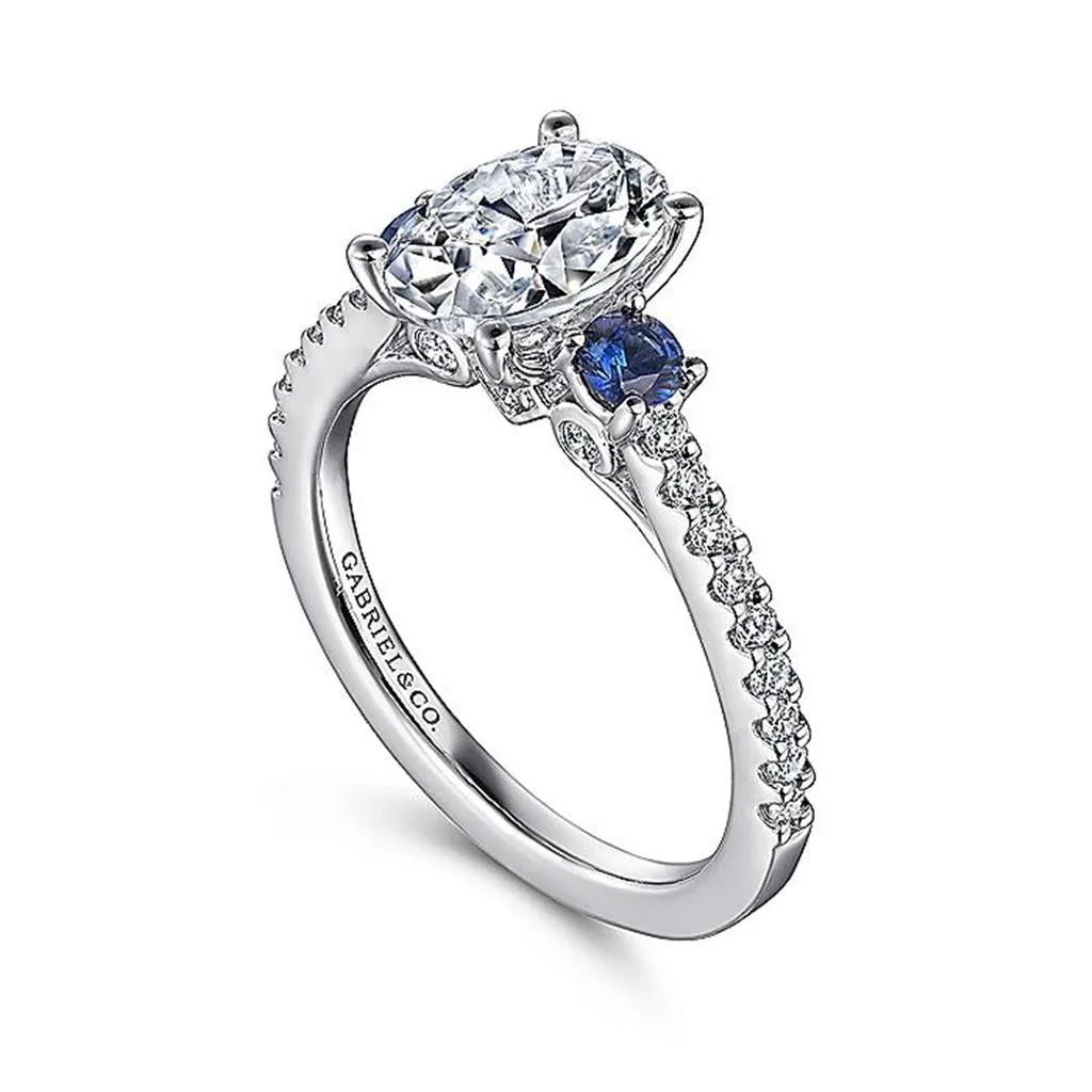 14K White Gold 'Chantal' Color Accent Oval Diamond Engagement Ring