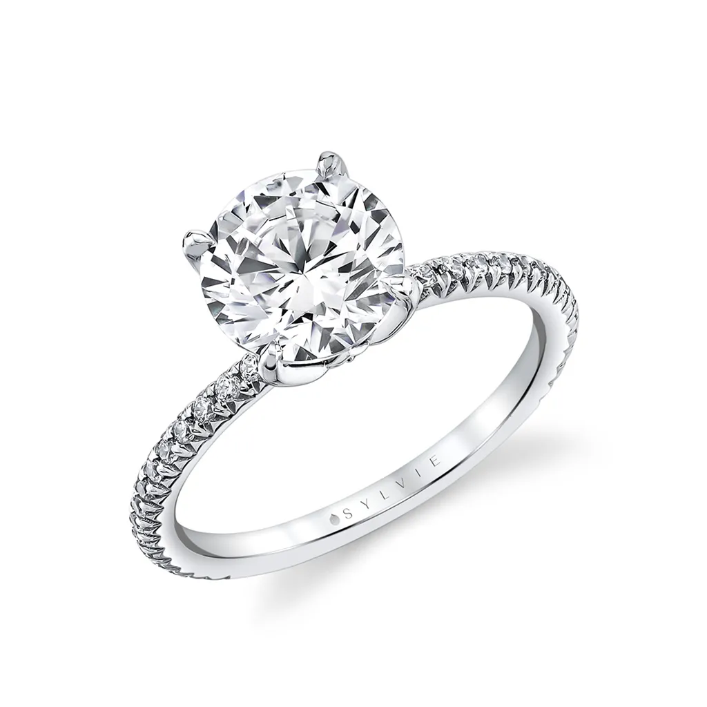14K White Gold 'Jasmine' Hidden Halo Round Natural Diamonds Natural Diamonds Engagement Ring
