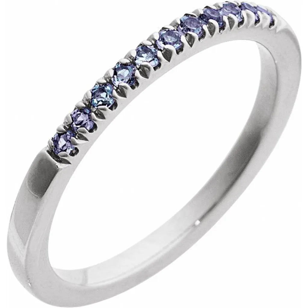 14K White Gold June Birthstone Round Alexandrites Band Ring
