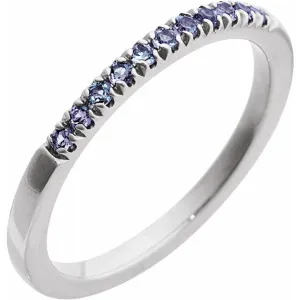 14K White Gold June Birthstone Round Alexandrites Band Ring