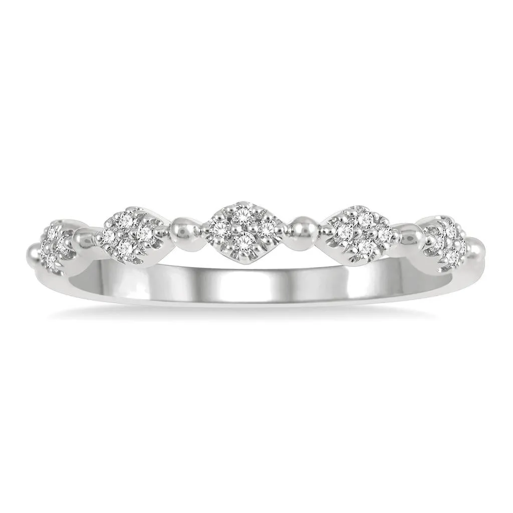 14K White Gold Marquise And Ball Link Stackable Fashion Ring