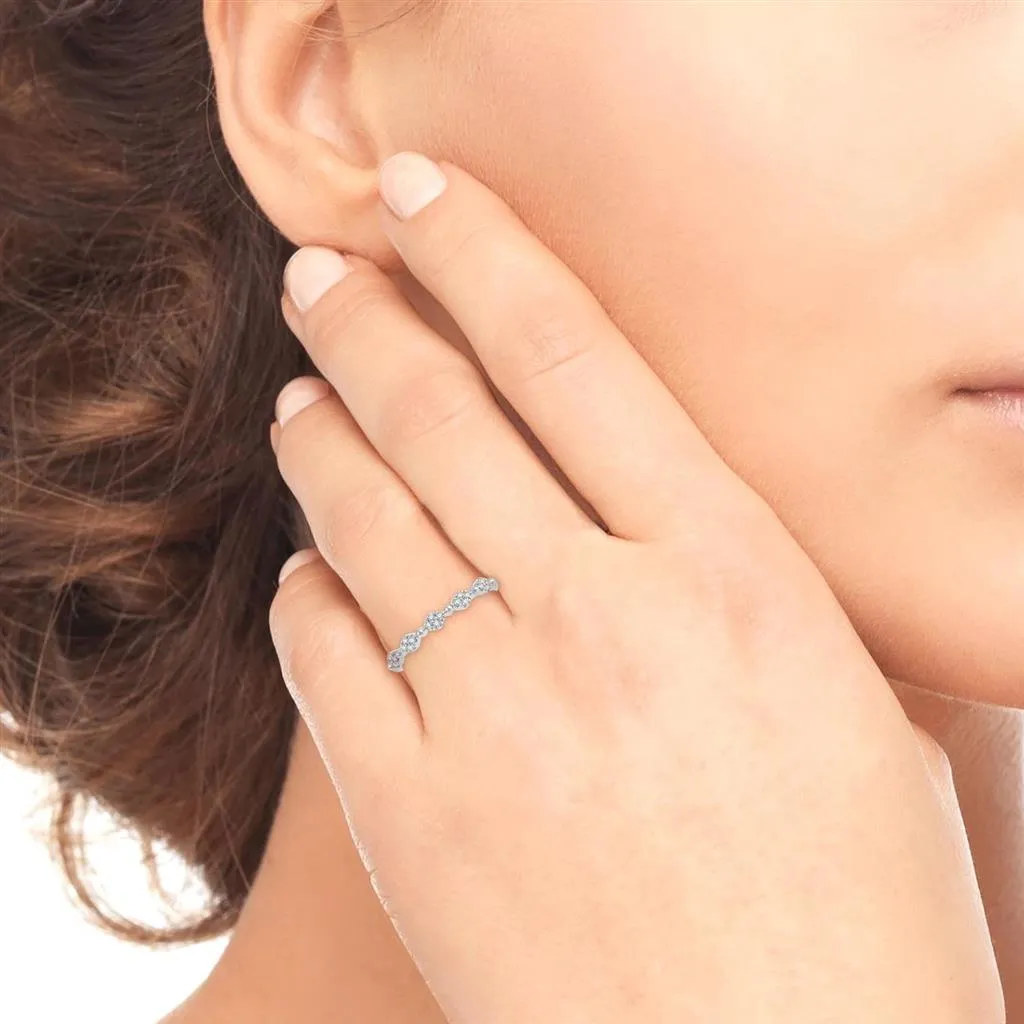 14K White Gold Marquise And Ball Link Stackable Fashion Ring
