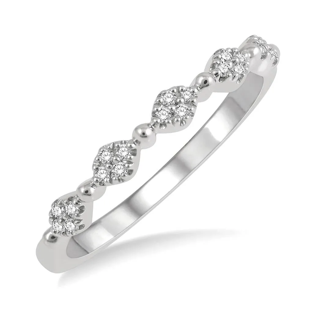14K White Gold Marquise And Ball Link Stackable Fashion Ring