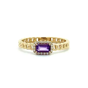 14K Yellow Gold Amethyst And Diamond Ring