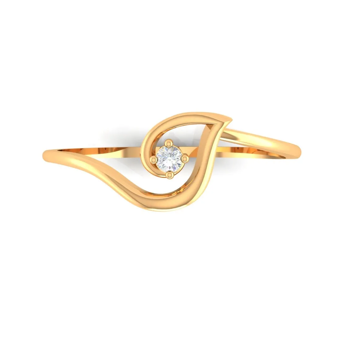 14K Yellow Gold Curved Diamond Elegant Ring