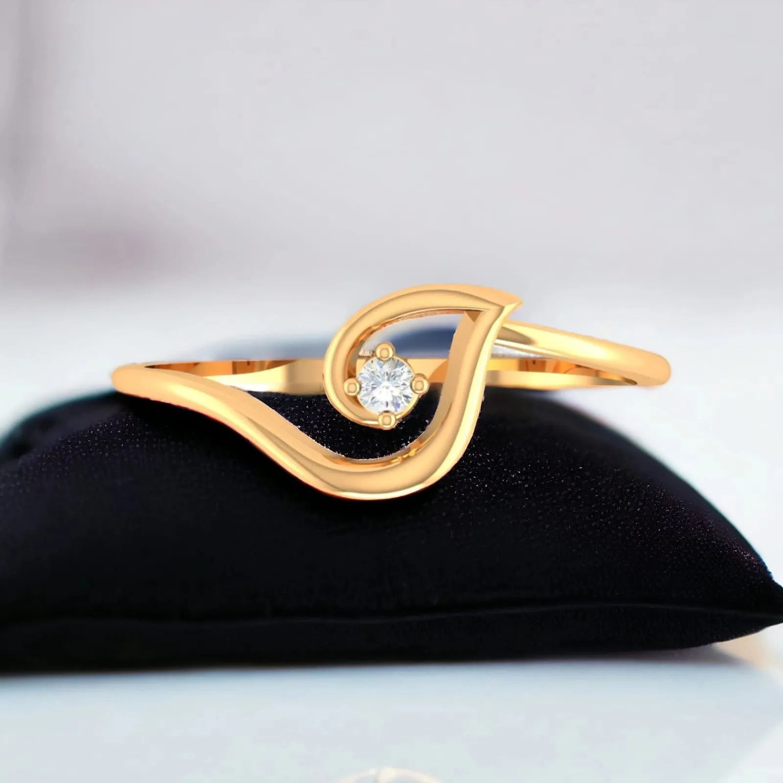 14K Yellow Gold Curved Diamond Elegant Ring