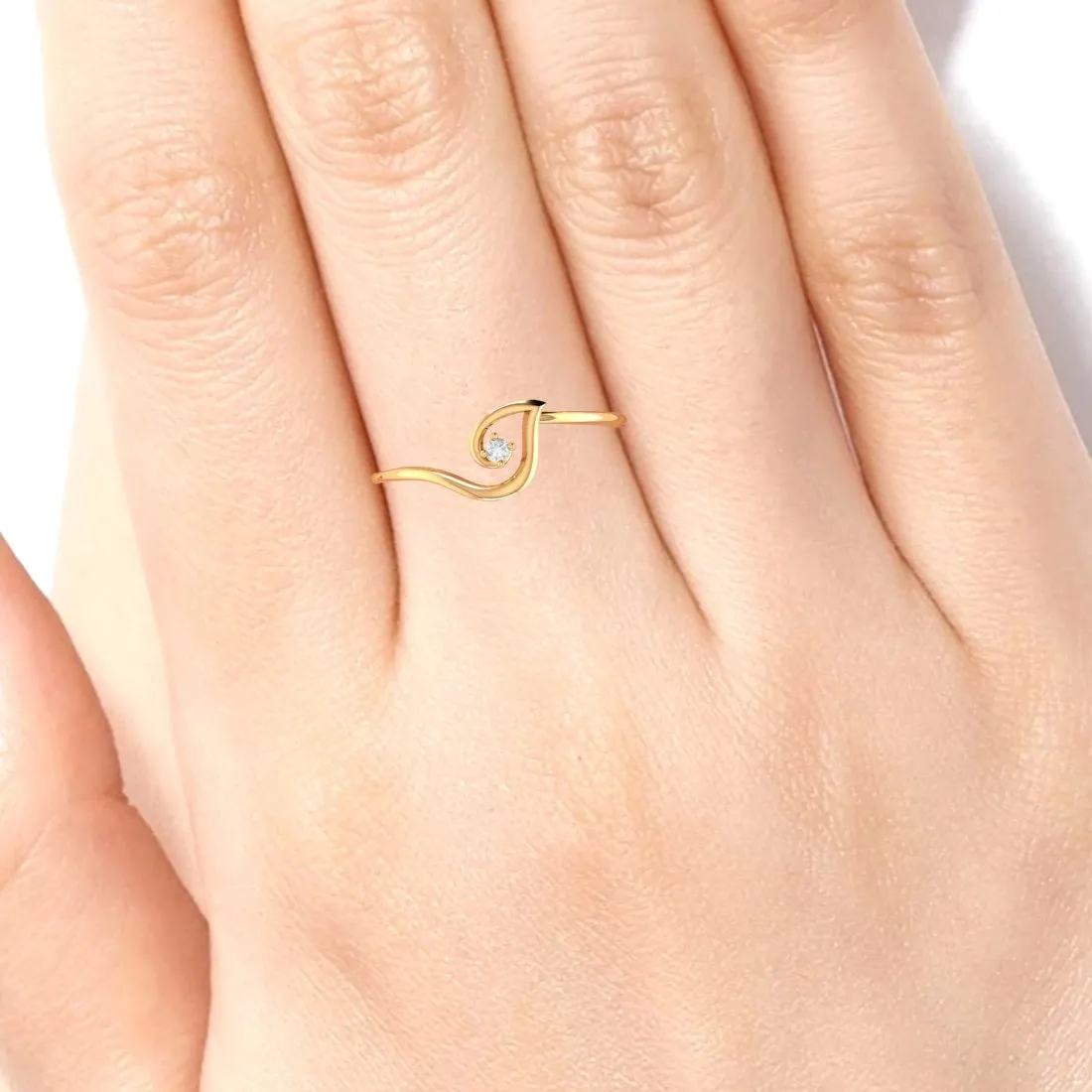 14K Yellow Gold Curved Diamond Elegant Ring