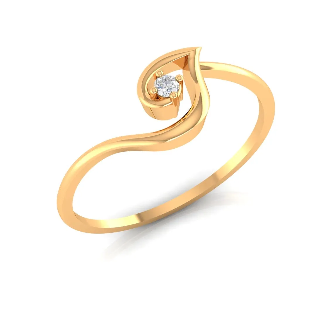 14K Yellow Gold Curved Diamond Elegant Ring