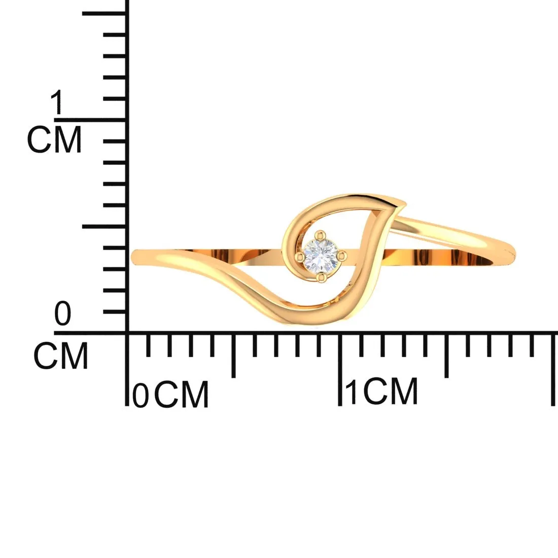 14K Yellow Gold Curved Diamond Elegant Ring