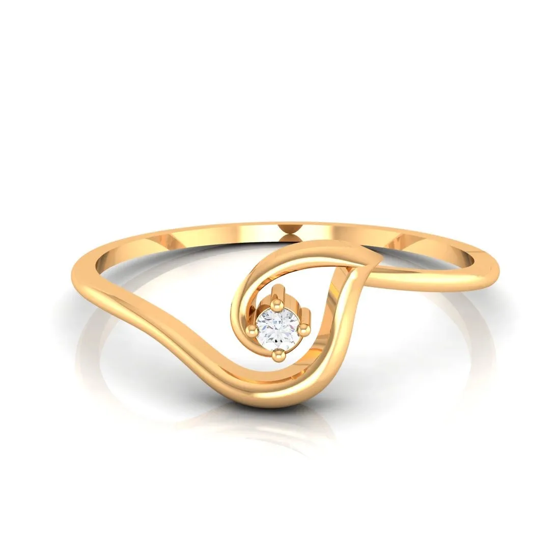 14K Yellow Gold Curved Diamond Elegant Ring