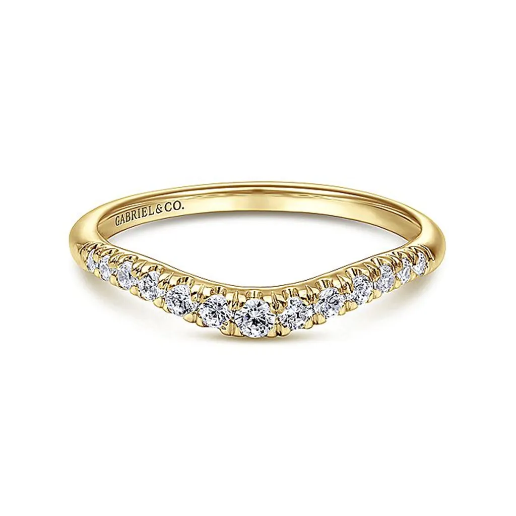 14K Yellow Gold Curved Natural Diamonds Band