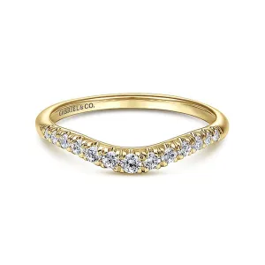 14K Yellow Gold Curved Natural Diamonds Band