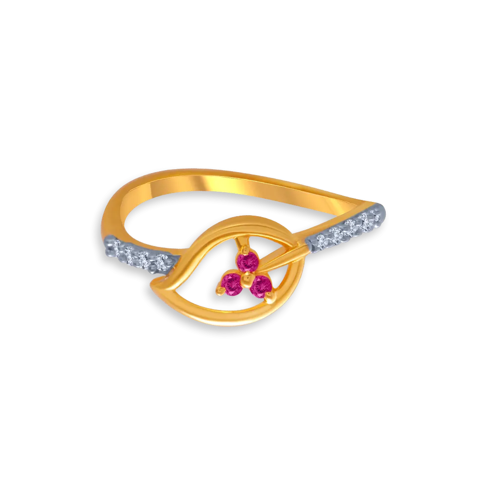 14KT (585) Yellow Gold And American Diamond Ring For Women