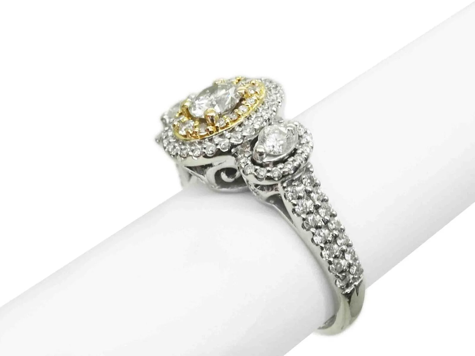 1.50ct tw Natural Diamond Engagement Ring 14k White Gold Past-Present-Future sz5