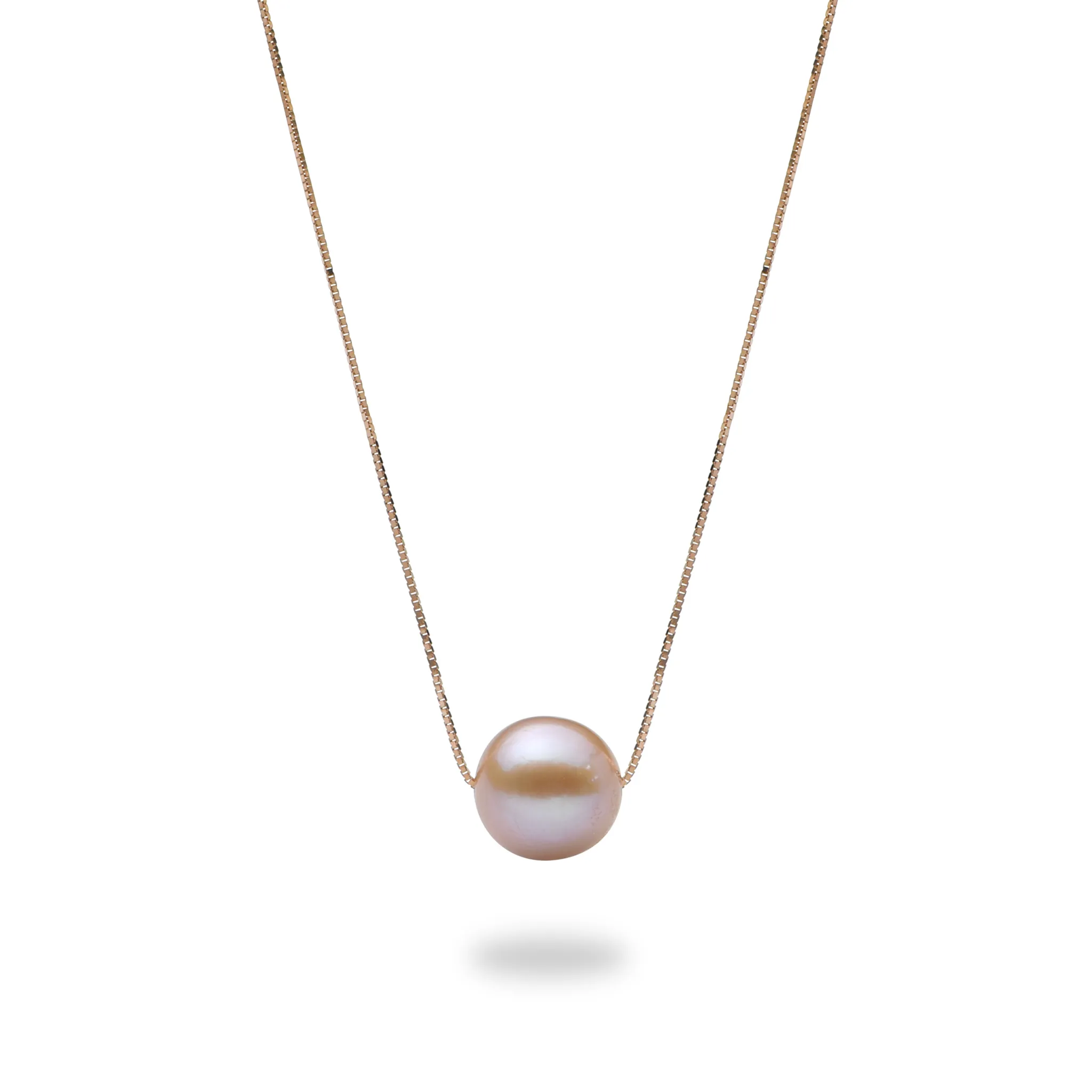 16-18" Adjustable Lavender Freshwater Pearl Necklace in Rose Gold - 9-10mm