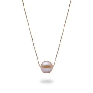 16-18" Adjustable Lavender Freshwater Pearl Necklace in Rose Gold - 9-10mm