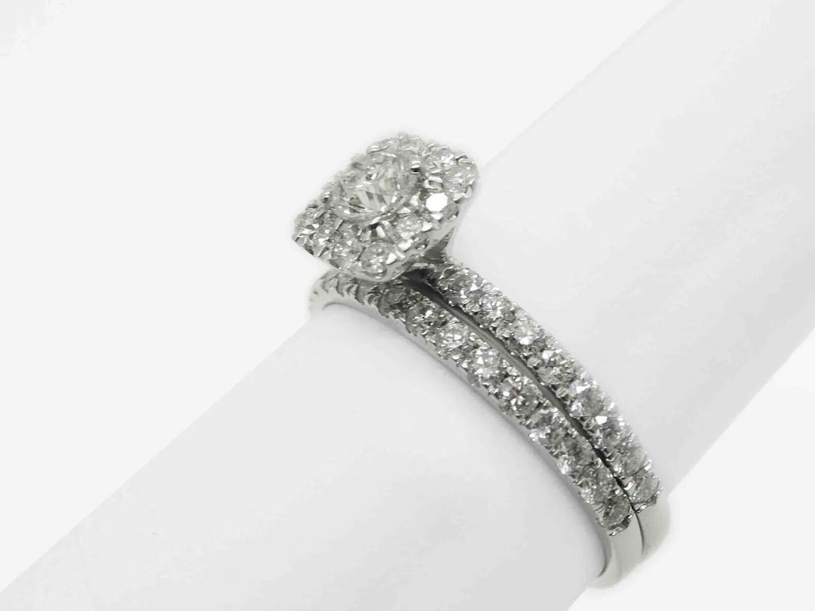 1.73ct tw Natural Diamond Halo Engagement & Wedding Set 10k White Gold Size 9.75