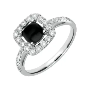 18ct White Gold Whitby Jet and 1.00ct Diamond Cushion Ring