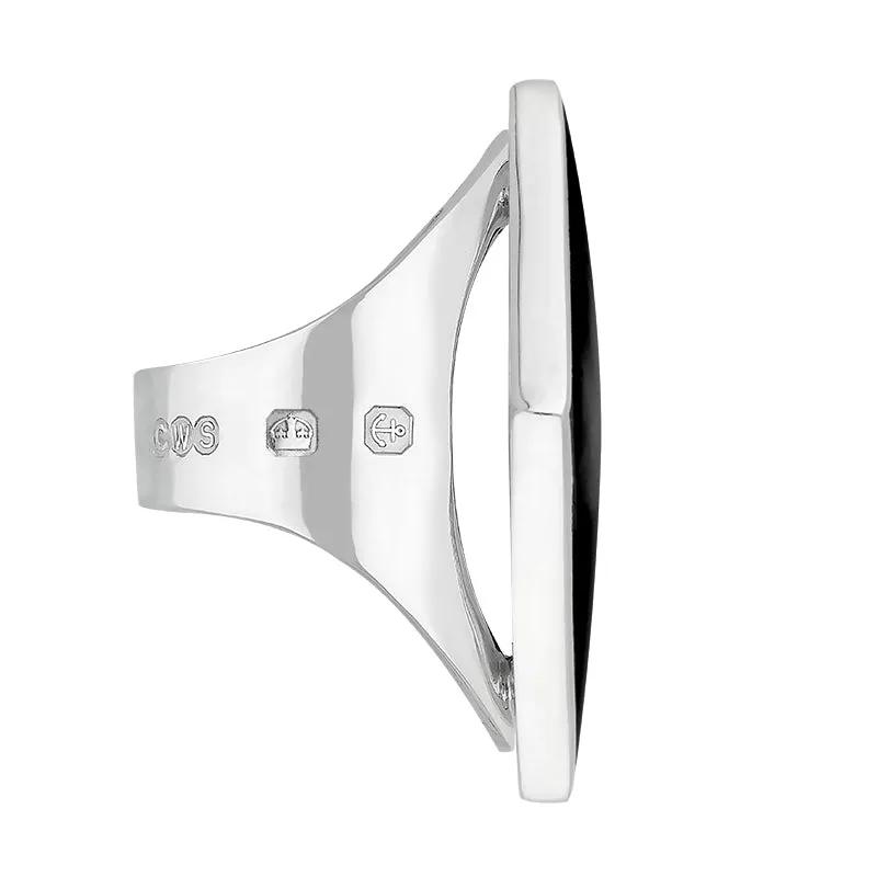18ct White Gold Whitby Jet Hallmark Large Rhombus Ring