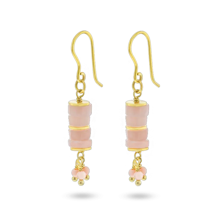 18k yellow gold earrings assembled with pink opal