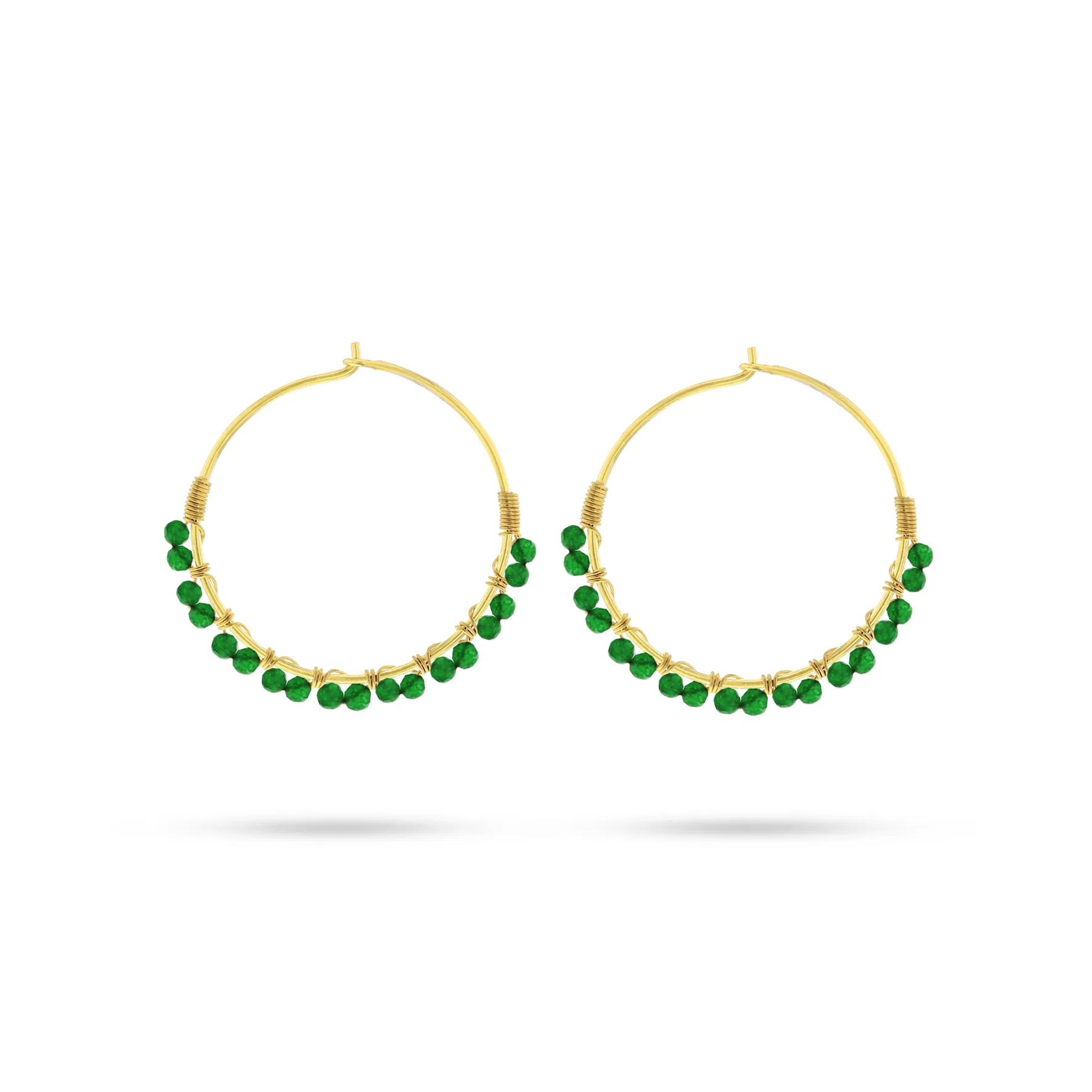 18k yellow gold earrings set with emeralds