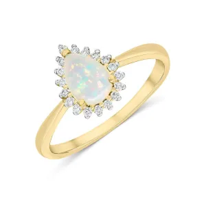 18K Yellow Gold Opal & Diamond Halo Ring