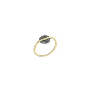 18K Yellow Gold Vermeil Black Ruthenium Textured Circle Rin